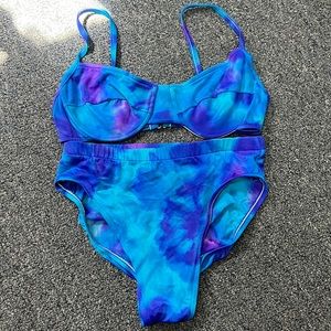 Vintage blue and teal tie-dye bikini